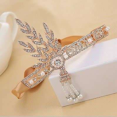 EXQUISITE BRIDE'S  HAIR JEWELLERY TIARA - ROARING 1920'S VINTAGE STYLE GREAT GATSBY FLAPPER GOLD