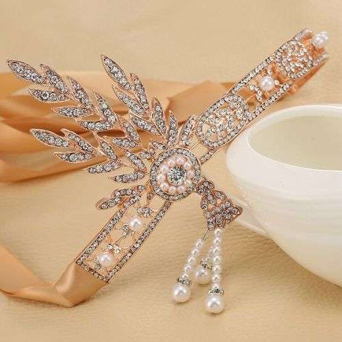 EXQUISITE BRIDE'S  HAIR JEWELLERY TIARA - ROARING 1920'S VINTAGE STYLE GREAT GATSBY FLAPPER GOLD