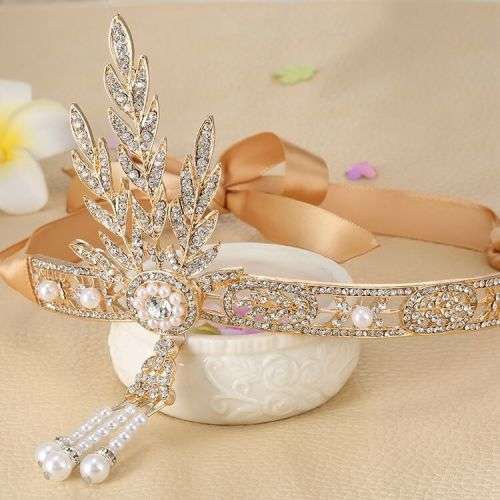 EXQUISITE BRIDE'S  HAIR JEWELLERY TIARA - ROARING 1920'S VINTAGE STYLE GREAT GATSBY FLAPPER GOLD