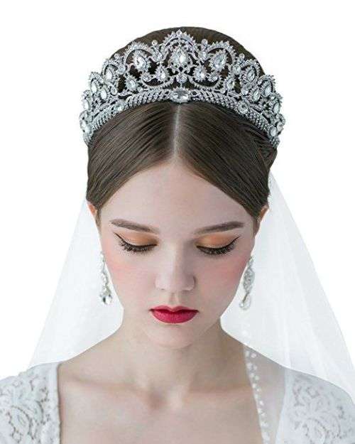 UNIQUE AND VERY DETAILED  SILVER PLATED BRIDE'S TIARA /CROWN WITH RHINESTONES   - BRIDAL TIARA