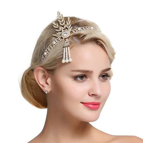 EXQUISITE BRIDE'S  HAIR JEWELLERY TIARA - ROARING 1920'S VINTAGE STYLE GREAT GATSBY FLAPPER GOLD