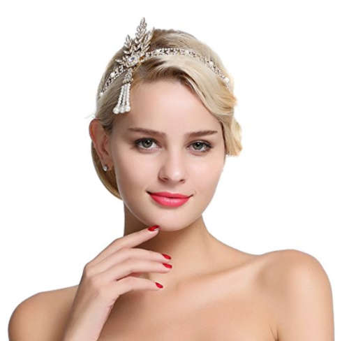 EXQUISITE BRIDE'S  HAIR JEWELLERY TIARA - ROARING 1920'S VINTAGE STYLE GREAT GATSBY FLAPPER GOLD