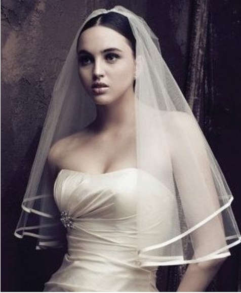 BRIDE ON A BUDGET SALE!!! 2 TIER (BLUSHER VEIL) IVORY BRIDAL VEIL WITH COMB & SATIN RIBBON EDGE