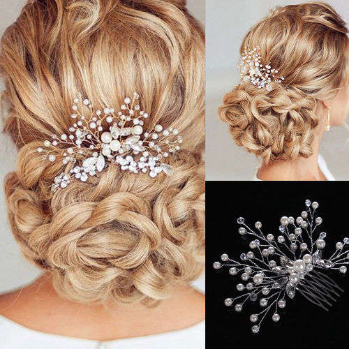 AWESOME GOLD BRIDAL FAUX PEARL FLORAL SPRAY HAIR COMB - AMAZING HAIR ACCESSORIES - ALSO IN SILVER