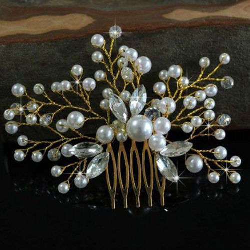 AWESOME GOLD BRIDAL FAUX PEARL FLORAL SPRAY HAIR COMB - AMAZING HAIR ACCESSORIES - ALSO IN SILVER