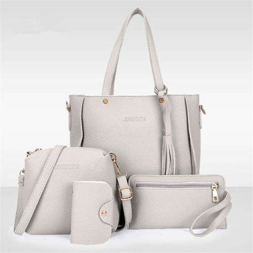 MARKED DOWN ! DON'T MISS OUT-4 PIECES LADIES HANDBAG SET -  GREY - EXQUISITE TOTE  FULLY LINED  BAG