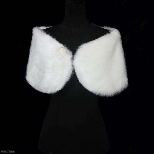 'WEDDING ACCESSORY" -   BRIDAL FAUX FUR SHOULDER SHAWL, WRAP, BOLERO  WITH PEARL CLASP