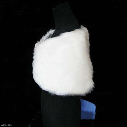 'WEDDING ACCESSORY" -   BRIDAL FAUX FUR SHOULDER SHAWL, WRAP, BOLERO  WITH PEARL CLASP