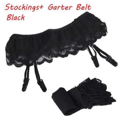 SENSUAL  G-STRING THONG & SUSPENDER SET BLACK THIGH HIGH STOCKINGS ALSO LISTED SEPARATELY