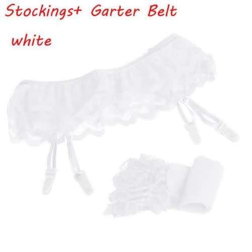 G-STRING THONG & SUSPENDER SET WHITE THIGH HIGH STOCKINGS ALSO LISTED SEPARATELY