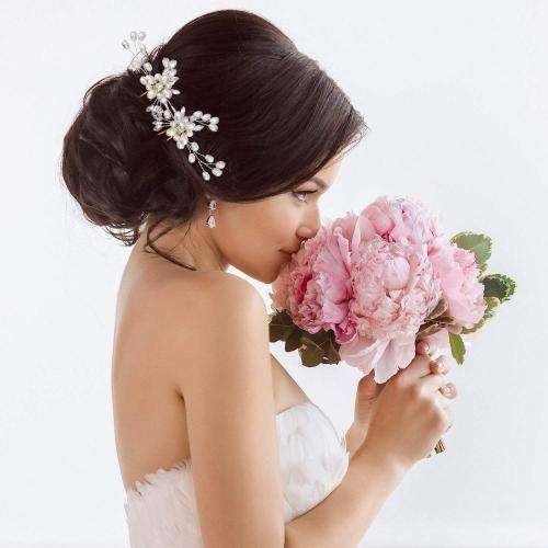 BRIDAL HAIRPIN - MULTI-BRANCH OF FAUX PEARLS AND SILVER LEAVES - ABSOLUTELY STUNNING