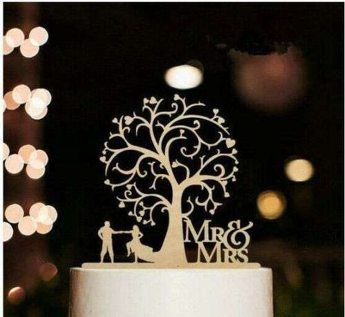 LASER CUT WOODEN WEDDING OR ANNIVERSARY  MR AND MRS DETAILED TREE OF LIFE CAKE TOPPER