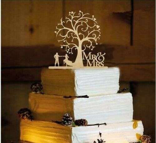 LASER CUT WOODEN WEDDING OR ANNIVERSARY  MR AND MRS DETAILED TREE OF LIFE CAKE TOPPER