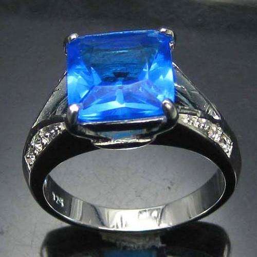 SQUARE GENUINE BLUE TOPAZ SOLITAIRE IN 925 STERLING SILVER