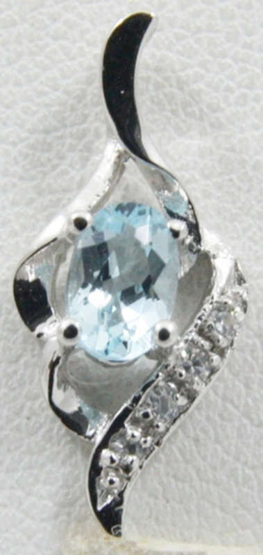 DELICATE GENUINE NATURAL BLUE TOPAZ & DIAMOND PENDANT IN SOLID STERLING SILVER - WITH OPTIONAL CHAIN