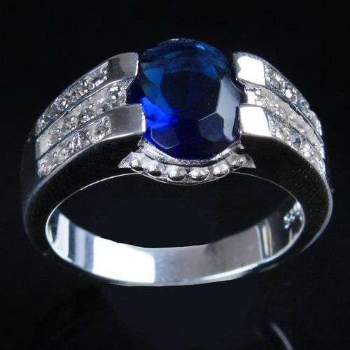 BLUE SAPPHIRE & DIAMOND RING CRAFTED IN HALLMARKED 925 STERLING SILVER