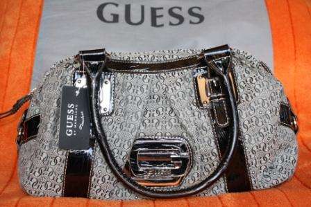 GORGEOUS GREY & BLACK GUESS HANDBAG WITH SILVER DETAILING