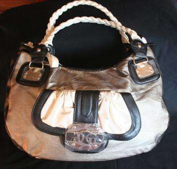 LARGE TRI -COLOUR GUESS EVENING BAG