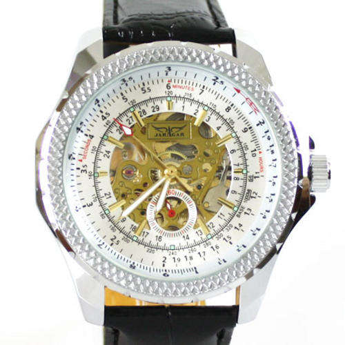 TRENDY MEN'S SKELETON WRIST WATCH WITH AUTOMATIC/MECHANICAL MOVEMENT
