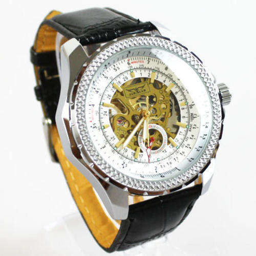 AUTOMATIC/MECHANICAL SKELETON WATCH  WITH GENUINE LEATHER STRAP