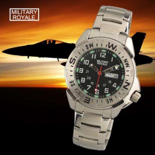 MILITARY ROYALE COLLECTORS MENS CADET PILOT AVIATOR  MILITARY STAINLESS STEEL WATCH