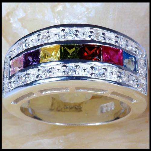 EMERALD CUT 7 GEMSTONES CHANNEL CZ RING CRAFTED IN HALLMARKED STERLING SILVER