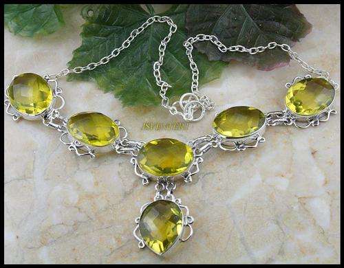 "VALUE R1700"  LOW START - GENUINE LEMON CITRINE QUARTZ NECKLACE IN HALLMARKED .925 STERLING SILVER