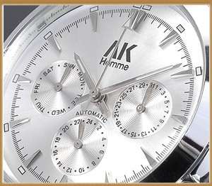 RARE FINE = GENUINE AK HOMME BRAND SILVER DIAL AUTOMATIC MECHANICAL MEN'S WRIST WATCH