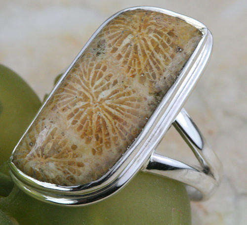 "EXQUISITE & UNIQUE" GENUINE FOSSIL CORAL RING CRAFTED IN HALLMARKED 925 STERLING SILVER