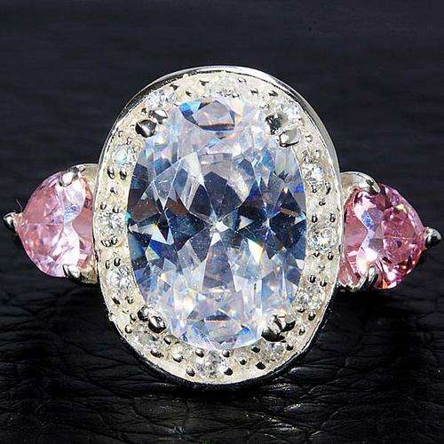 "RARE FIND - SIZE 11" WHITE & PINK TOPAZ CZ RING IN HALLMARKED 925 STERLING SILVER