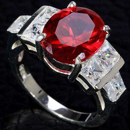 "RAVENOUS" RUBY SPINEL QUARTZ & WHITE TOPAZ CZ RING CRAFTED IN . 925 STERLING SILVER