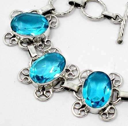 "VALUE R 1200" GENUINE BLUE TOPAZ QUARTZ BRACELET CRAFTED IN .925 SOLID STERLING SILVER