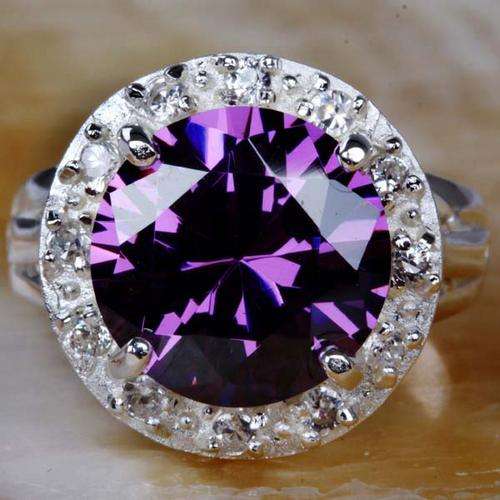 "R465" AMETHYST & WHITE TOPAZ CZ RING CRAFTED IN HALLMARKED 925 STERLING SILVER