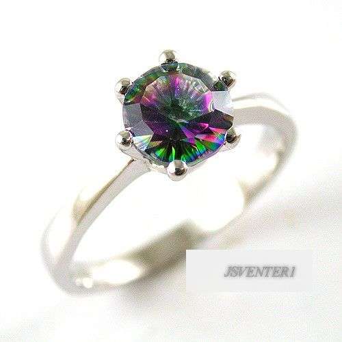 GENUINE 1ct ROUND MYSTIC TOPAZ  SOLITAIRE  RING  IN HALLMARKED  925 STERLING SILVER