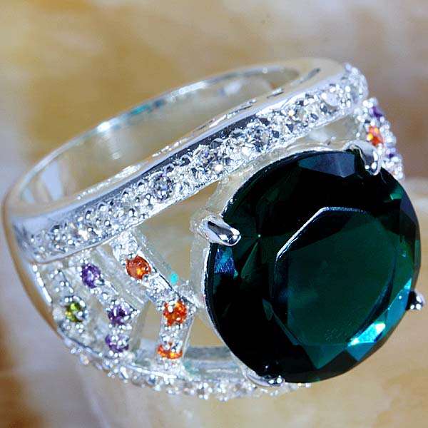 EMERALD QUARTZ CZ, AMETHYST CZ & PERIDOT CZ RING HALLMARKED IN 925 STERLING SILVER