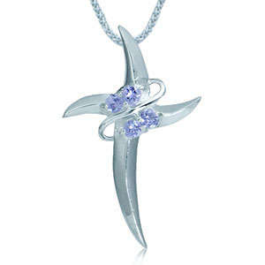 GENUINE TANZANITE MODERN CROSS  PENDANT  IN HALLMARKED 925 STERLING SILVER