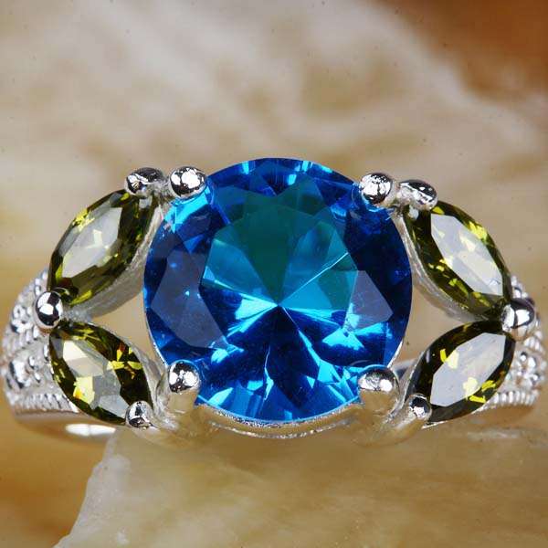 "STOCK CLEARANCE SALE!!!" BLUE TOPAZ QUARTZ, PERIDOT QUARTZ & WHITE TOPAZ QUARTZ RING