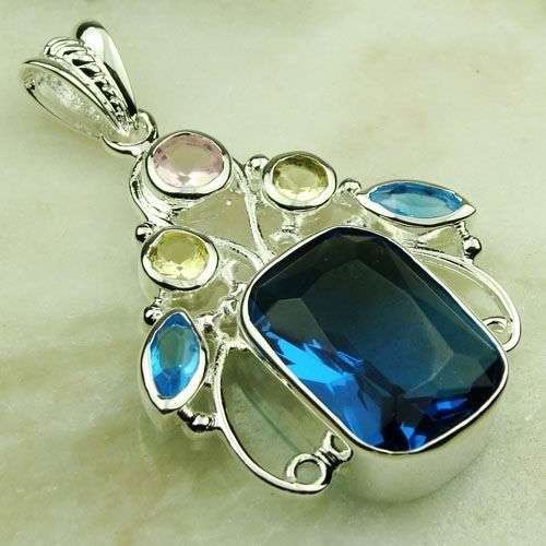 "NEW ARRIVAL!" BLUE TOPAZ, PINK TOPAZ & CITRINE CZ PENDANT CRAFTED IN 925 STERLING SILVER