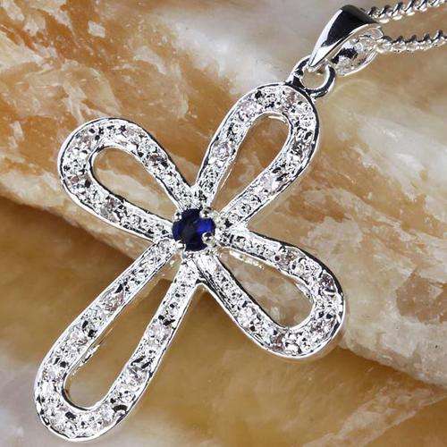 "STOCK CLEARANCE - FANTASTIC SPECIALS!! BLUE SAPPHIRE QUARTZ CROSS PENDANT & CHAIN