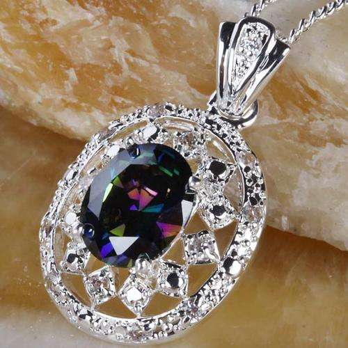 "STOCK CLEARANCE - FANTASTIC SPECIALS!! RAINBOW MYSTIC TOPAZ & WHITE QUARTZ PENDANT