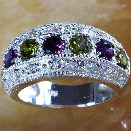 "STOCK CLEARANCE - NEVER TO BE REPEATED!! PURPLE AMETHYST, PERIDOT & WHITE QUARTZ ETERNITY RING