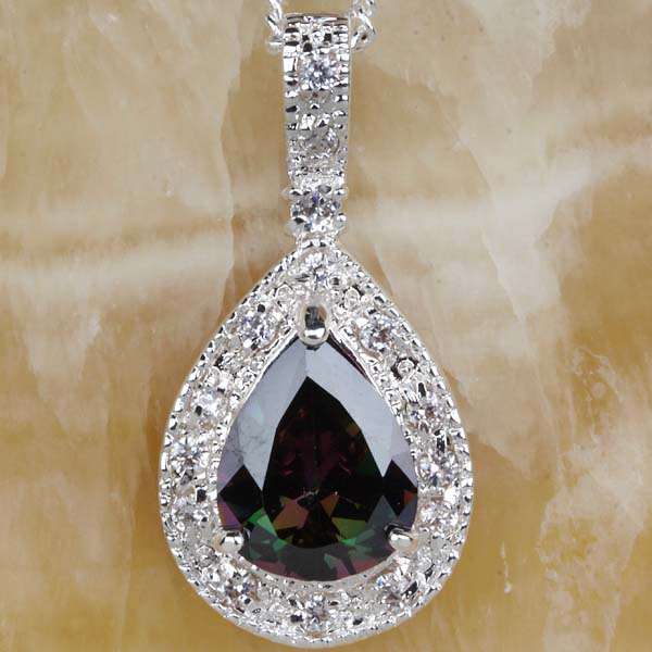 "MAGICAL" RAINBOW MYSTIC QUARTZ & WHITE QUARTZ PENDANT & CHAIN