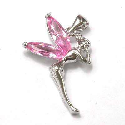 PINK QUARTZ FAIRY PENDANT CRAFTED IN SILVER INCLUDES FREE CHAIN