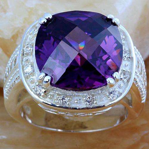 SQUARE CUT AMETHYST CZ RING CRAFTED IN HALLMARKED 925 STERLING SILVER