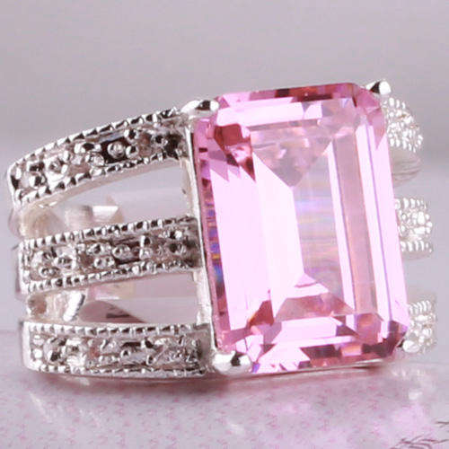 EMERALD CUT PINK & WHITE CZ CRAFTED IN HALLMARKED .925 STERLING SILVER