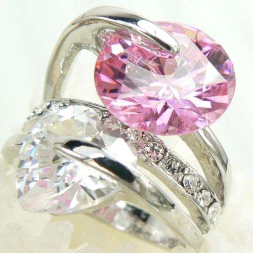 "UNIQUE" ROSE & WHITE QUARTZ SPINNING RING IN 925 STERLING SILVER