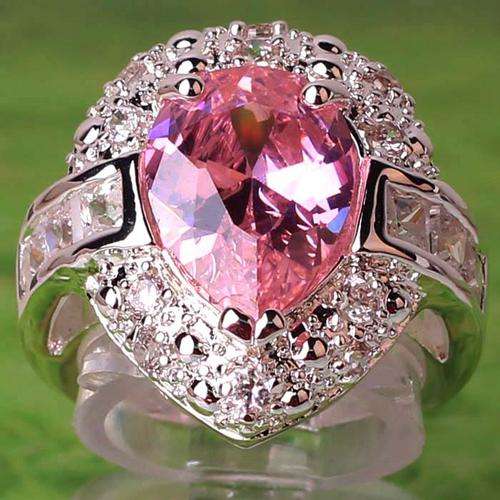PINK QUARTZ & WHITE TOPAZ CZ RING CRAFTED IN HALLMARKED 925 STERLING SILVER
