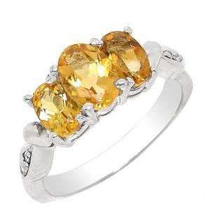 "MARKET VALUE R5450" NATURAL 3.00 CT CITRINE & DIAMOND RING IN 14K SOLID WHITE GOLD, CERT AVAILABLE
