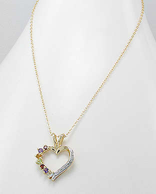 14K ITALIAN GOLD GENUINE WHITE DIAMOND & GENUINE MULTI-GEMSTONE PENDANT