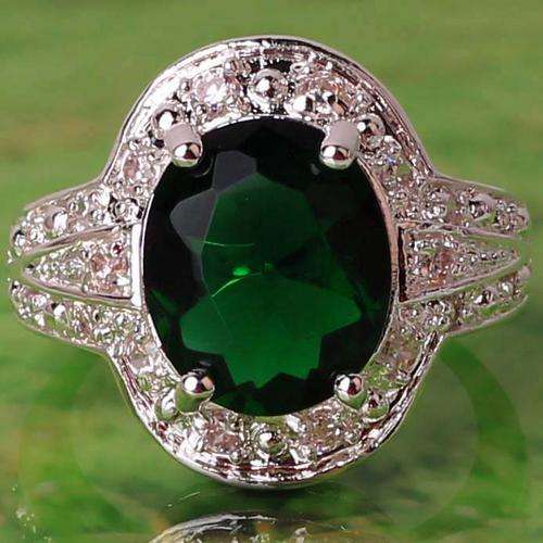 VICTORIAN STYLE EMERALD QUARTZ &  WHITE TOPAZ CZ GEM RING CRAFTED IN HALLMARKED 925 STERLING SILVER